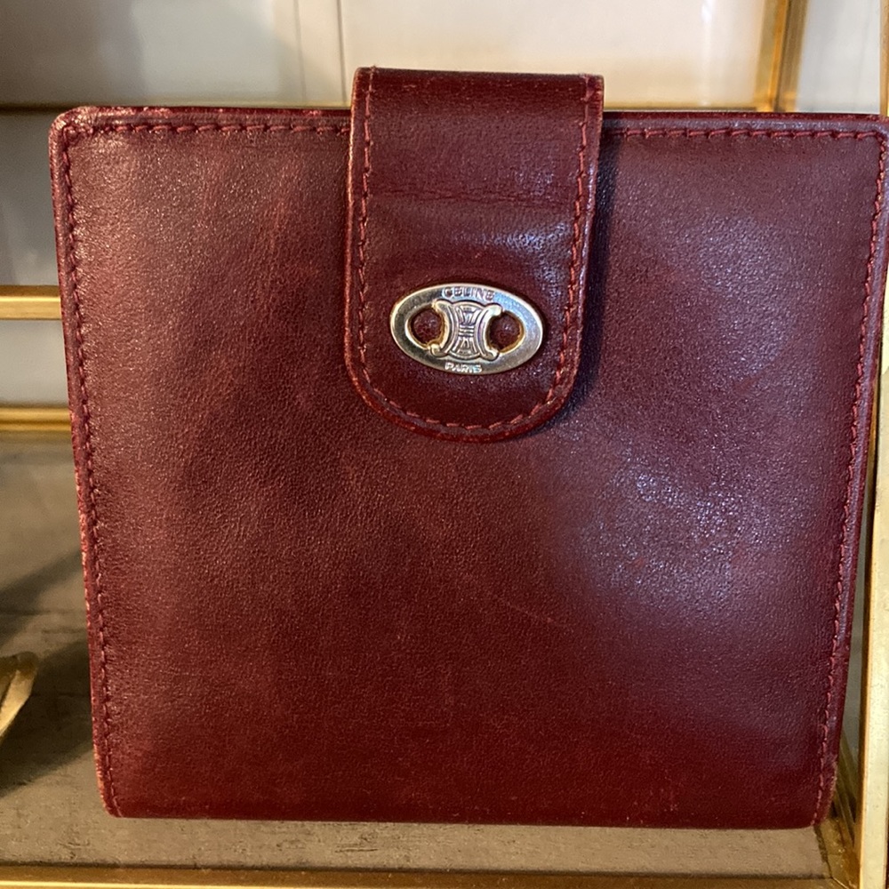 Authentic CELINE Vintage Burgundy Leather Bifold - Picture 2 of 11